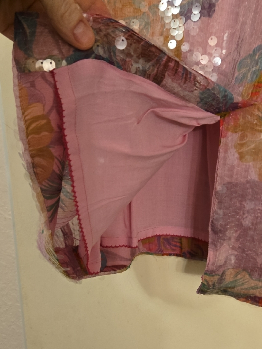 Anthropologie Pink Floral Sequin Midi Skirt, Size 10 - Picture 5 of 8